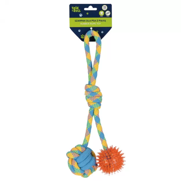 Zabawka dla psa Szarpak 34 cm z piłką 2 stronny pomarańczowy