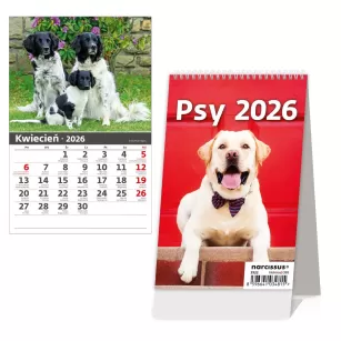 Kalendarz 2026 Biurkowy Pionowy Psy miesięczny