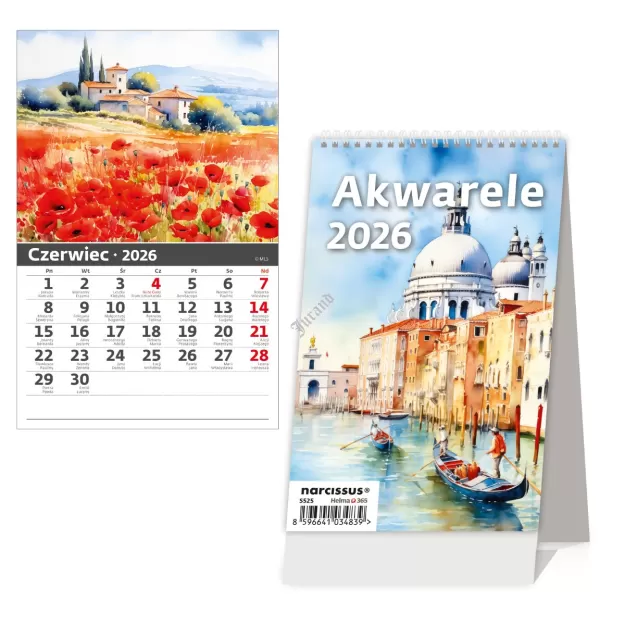 Kalendarz 2026 Biurkowy Pionowy Akwarele miesięczny