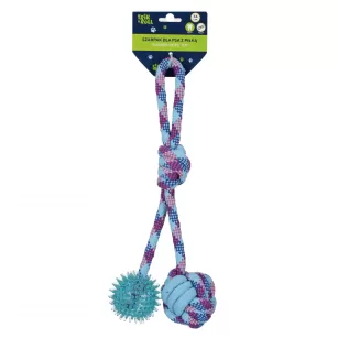 Zabawka dla psa Szarpak 34 cm z piłką 2 stronny niebieski