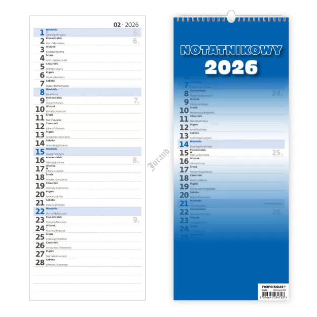 Kalendarz 2026 Slim Notatnikowy miesięczny